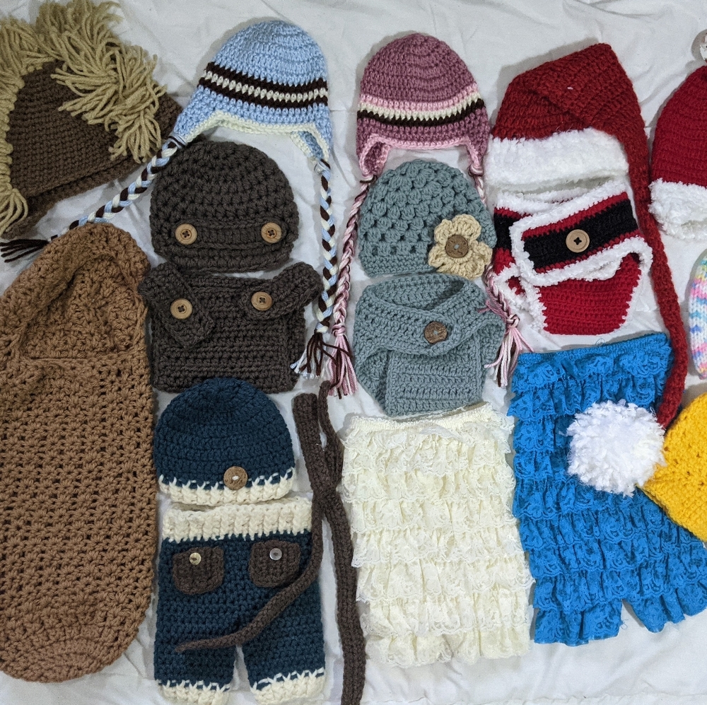 Newborn photography lot of crochet knitted props
